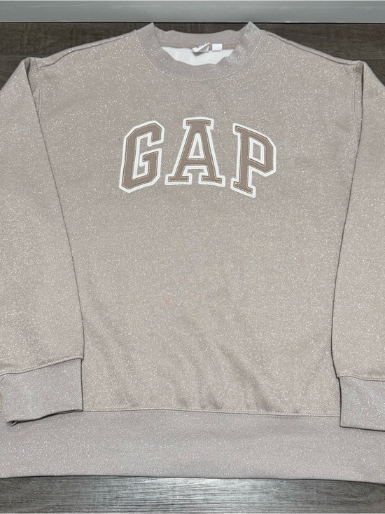 GAP Tops - GAP Womens Sweatshirt Brown Size M Medium Spellout Glitter Tan Taupe, NWOT